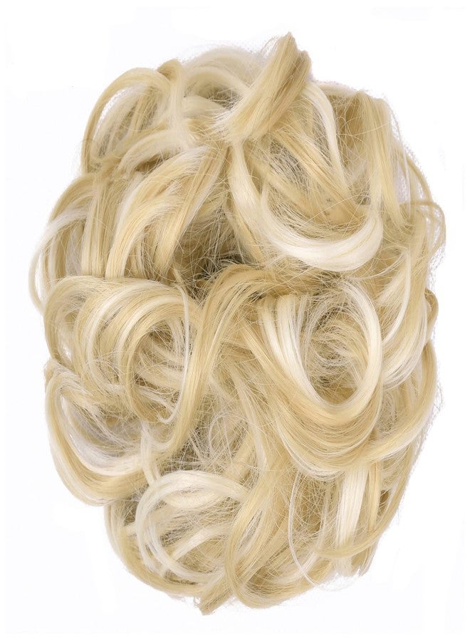 Elaine Big Messy Bun Extension Curly Hair Buns Hair Pieces for Women Synthetic Wavy Large Scrunchies Thick Updo Ponytail (Ash Blonde & Bleach Blonde Highlights #58) - Image 2